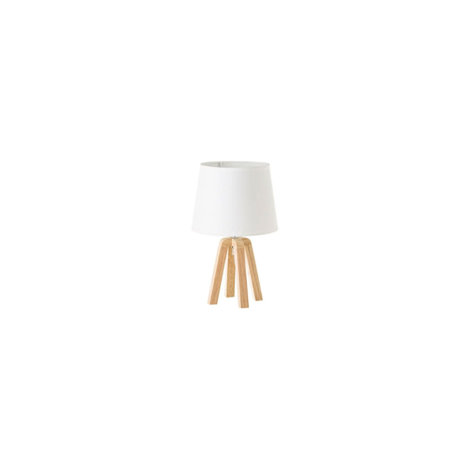 Lampe à Poser Trépied Bois et Abat-jour Blanc - Hauteur 34.5cm