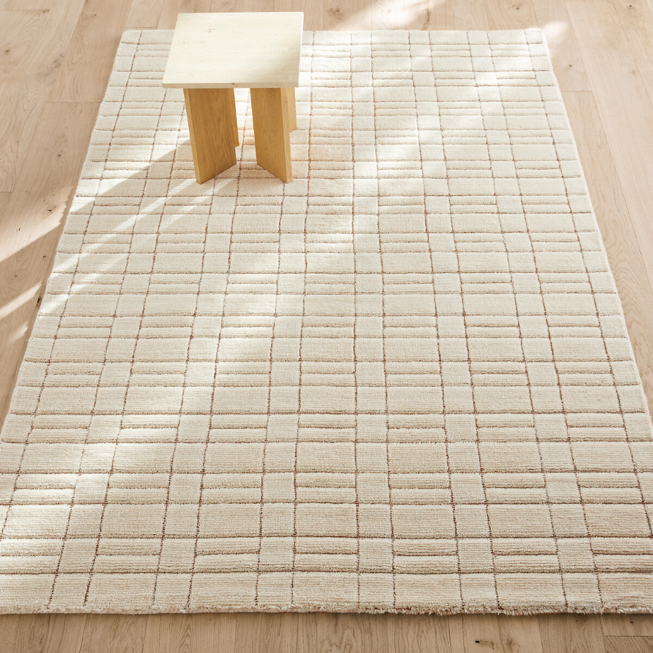 Tapis quadrillé en pure laine, noué main, Mondria