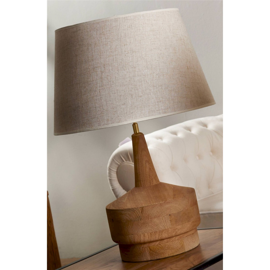 Lampe de table en bois avec abat-jour textile rond