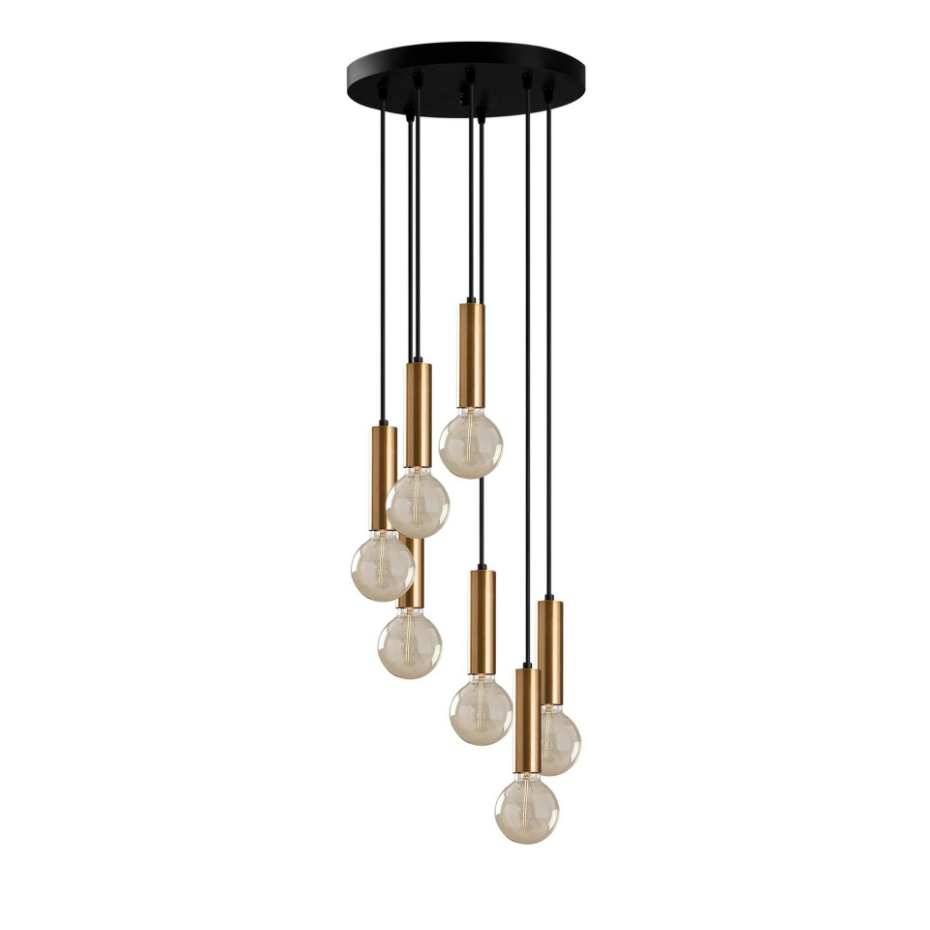 Suspension grappe vintage noir et or 7 lampes SILE