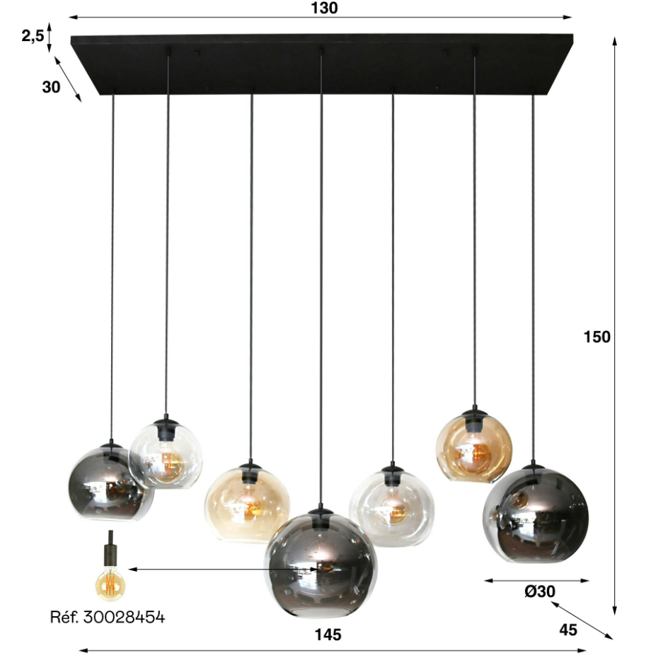 Suspension globe 7 lampes multicolores NOVA