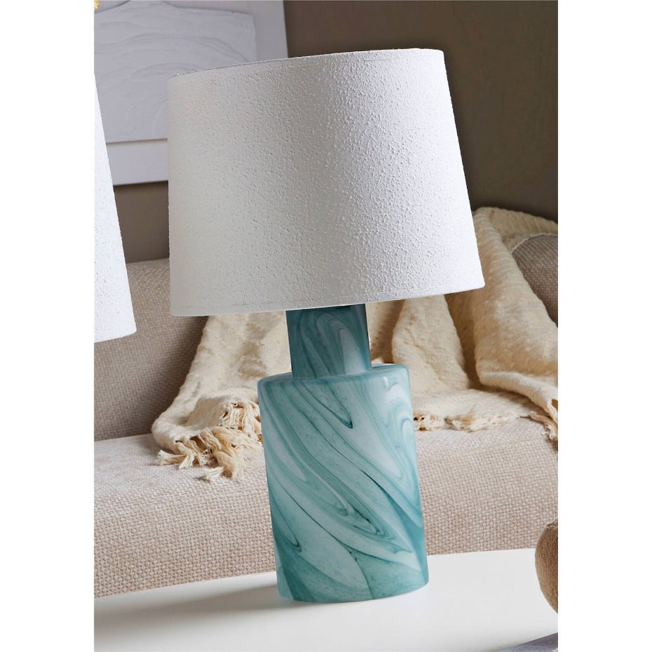 Lampe de table ronde en verre avec abat-jour tissu