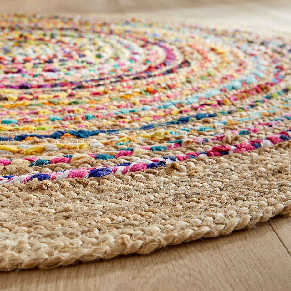 Tapis jute et coton recyclé ø150 cm, Jaco