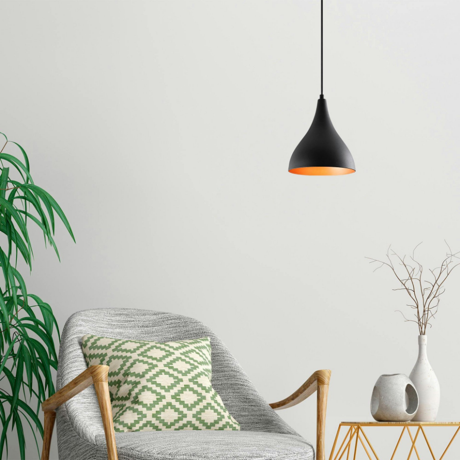 Suspension de cuisine noire mate – intérieur cuivré SILE