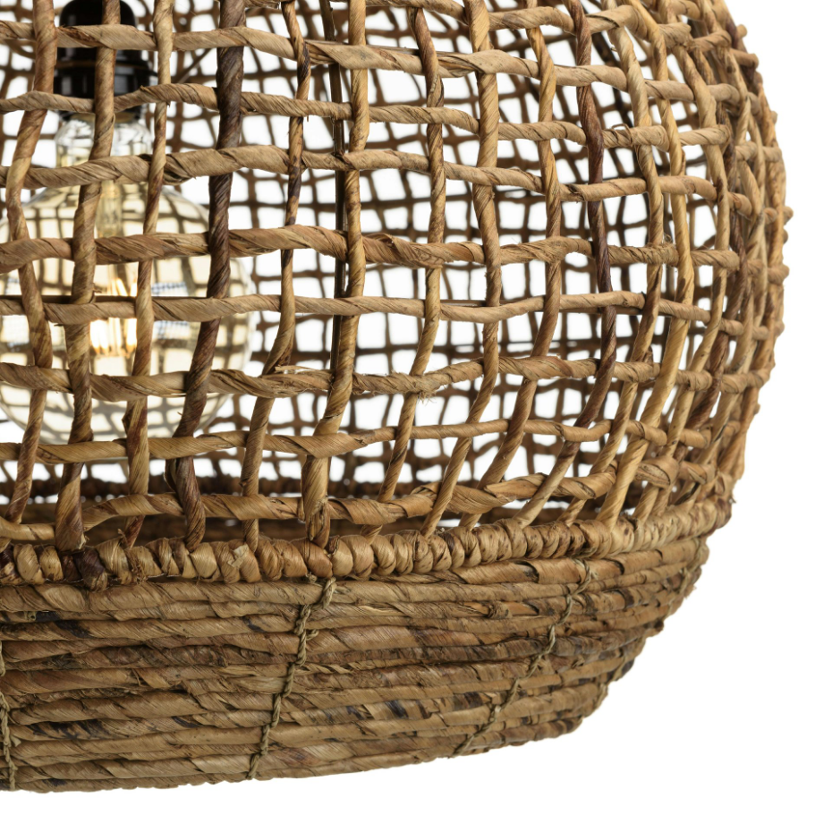 Suspension boule 60x60cm en abaca couleur naturelle et teck FOLELLI