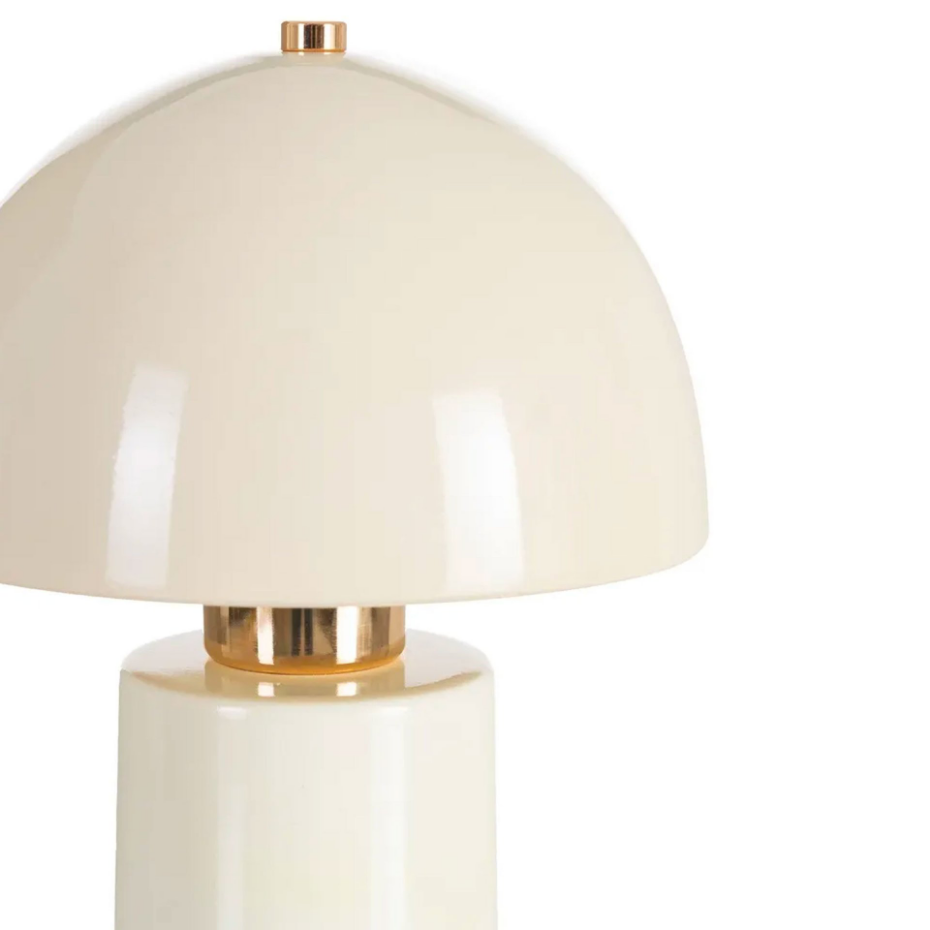 Lampe à poser champignon céramique beige crème et métal doré 17.5x17.5x30.5cm
