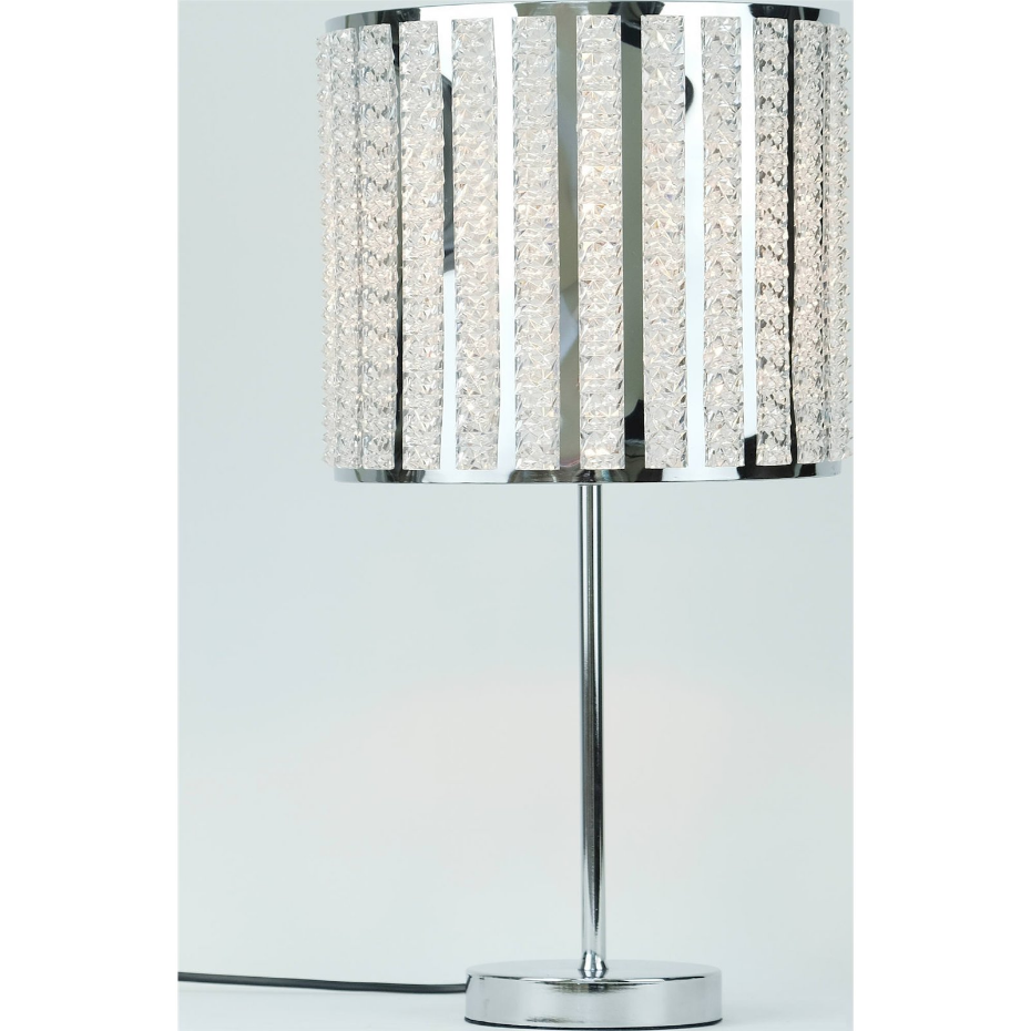 Lampe de table ronde en métal avec abat-jour décor cristal
