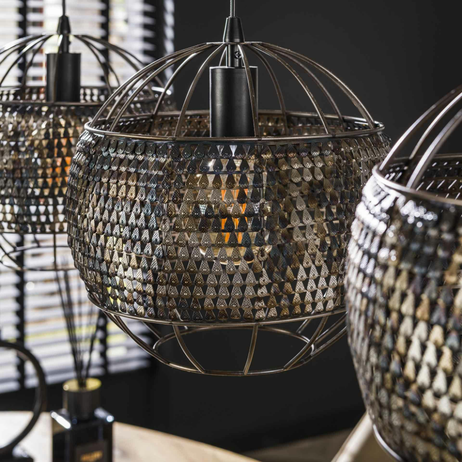 Suspension en métal 3 abat-jour globes effet maille TRIBECA