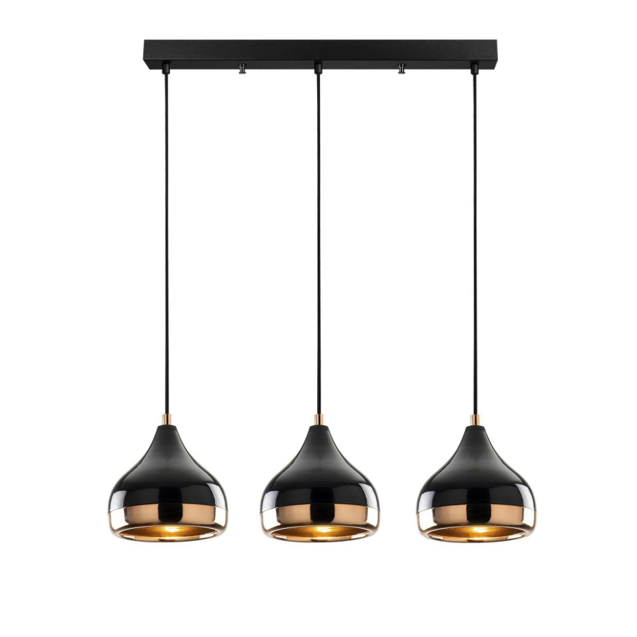 Suspension de table noire et cuivre, 3 abat-jour SILE
