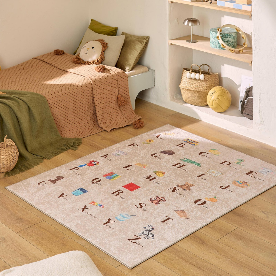 Tapis rectangulaire en polyester motif alphabet HAPPY