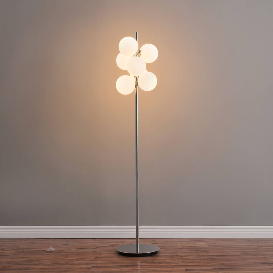 Lampadaire chromé à verres blancs - MELISSA