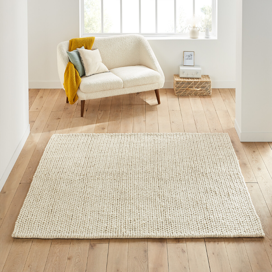 Tapis laine effet tricot forme carrée, Diano
