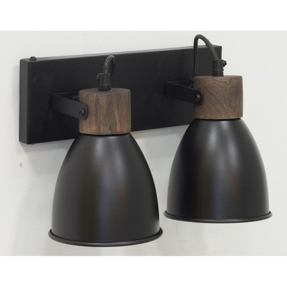 Applique murale en bois de manguier et métal 2 lampes