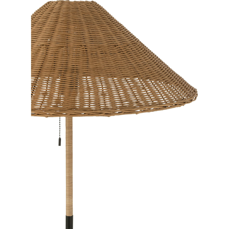Lampadaire rond en métal et rotin
