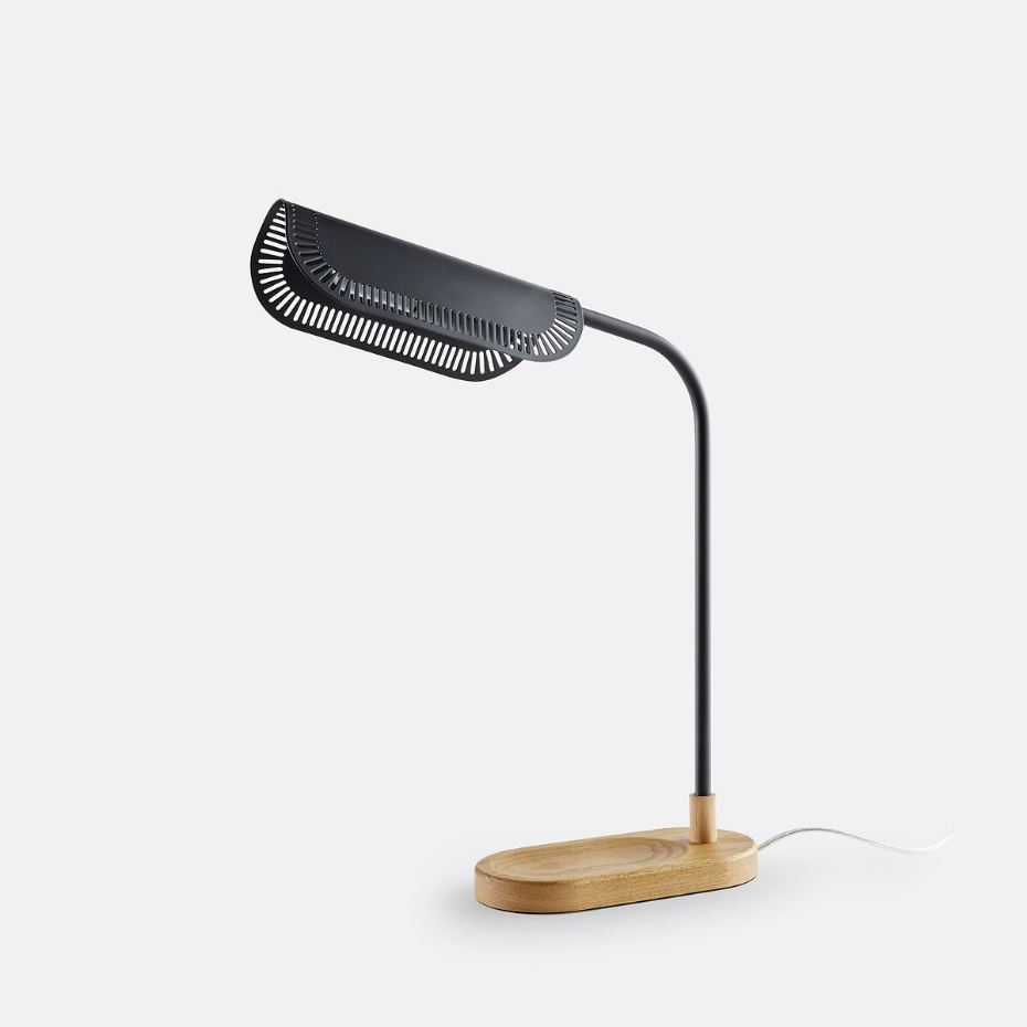 Lampe à poser orientable, métal fer et chêne, Opia