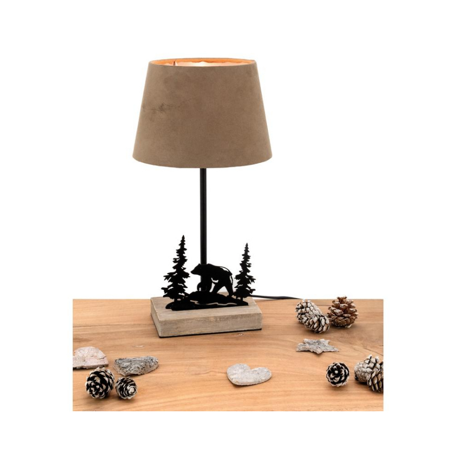 Lampe en métal et bois décor Forêt 1 ours + 2 sapins