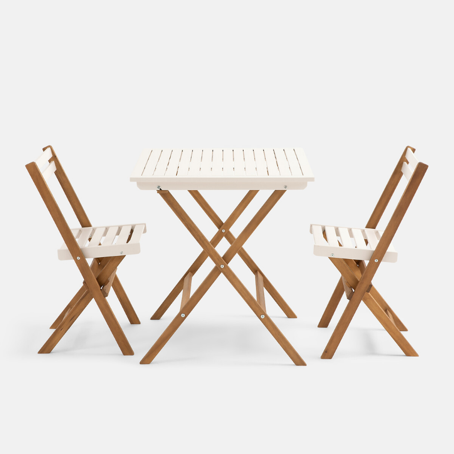 Ensemble de jardin pliable, 3 pièces, en acacia, DUDENA