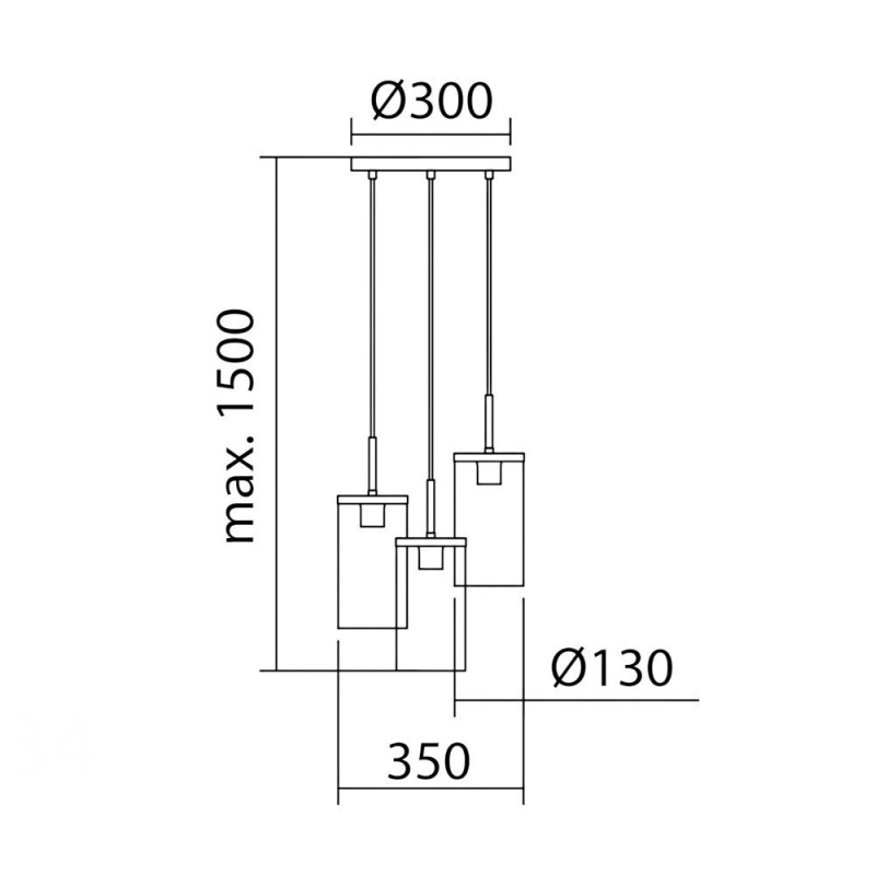 Suspension 3 lampes en verre D35 cm TRIO
