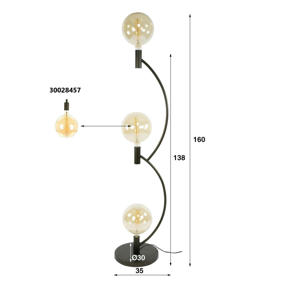 Lampadaire salon en métal courbe finition bronze 3 lampes RALF