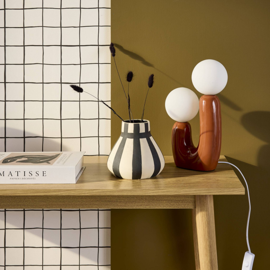 Lampe de table organique céramique et verre H 31cm DEVA