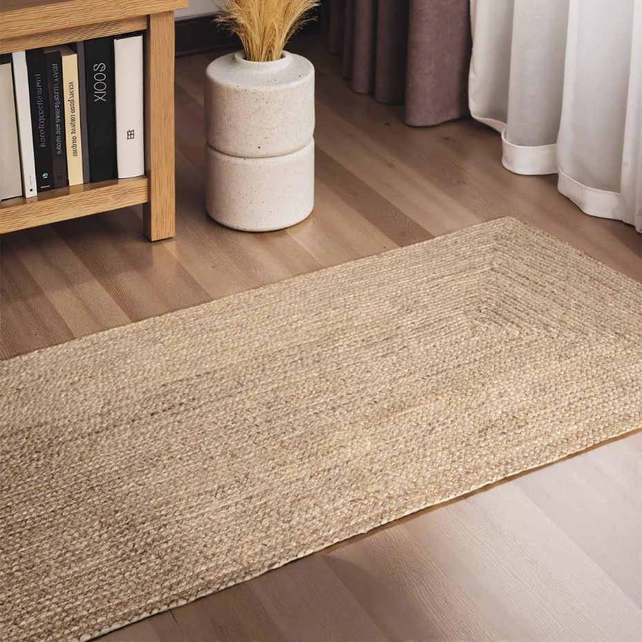 Tapis salon motif simple, JUTE L tissé main, design chaleureux