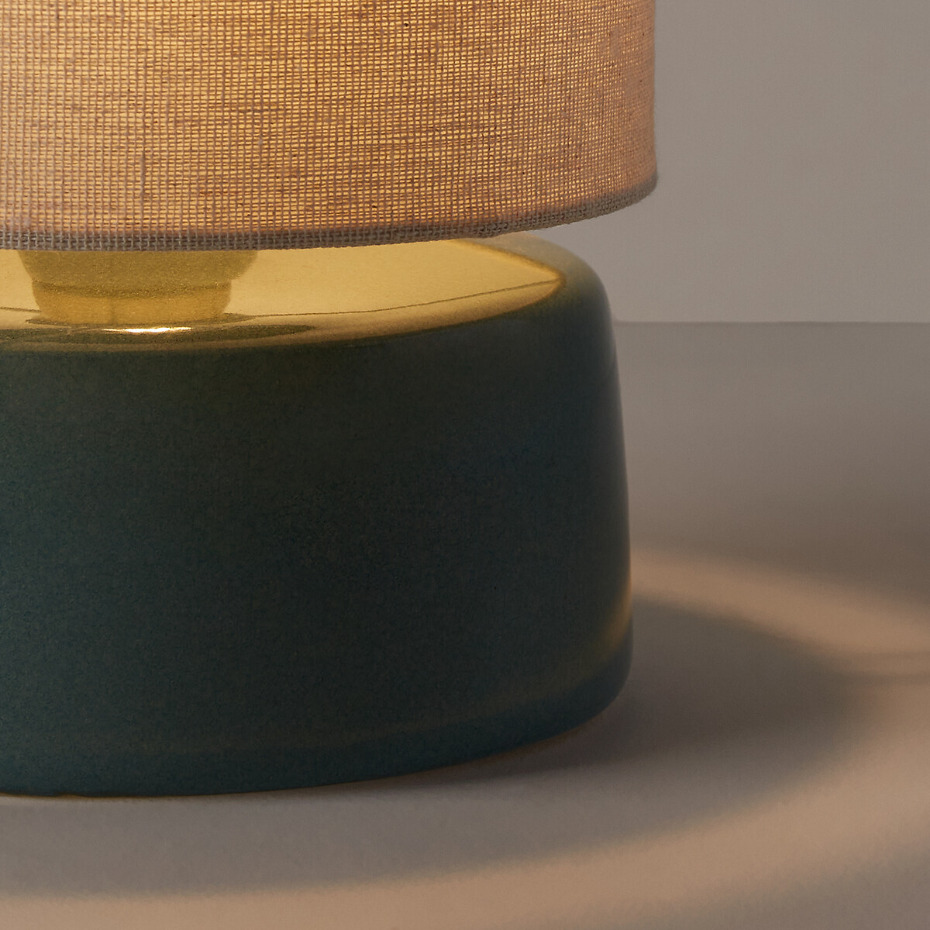 Lampe à poser céramique et lin hauteur 25 cm, Amaga