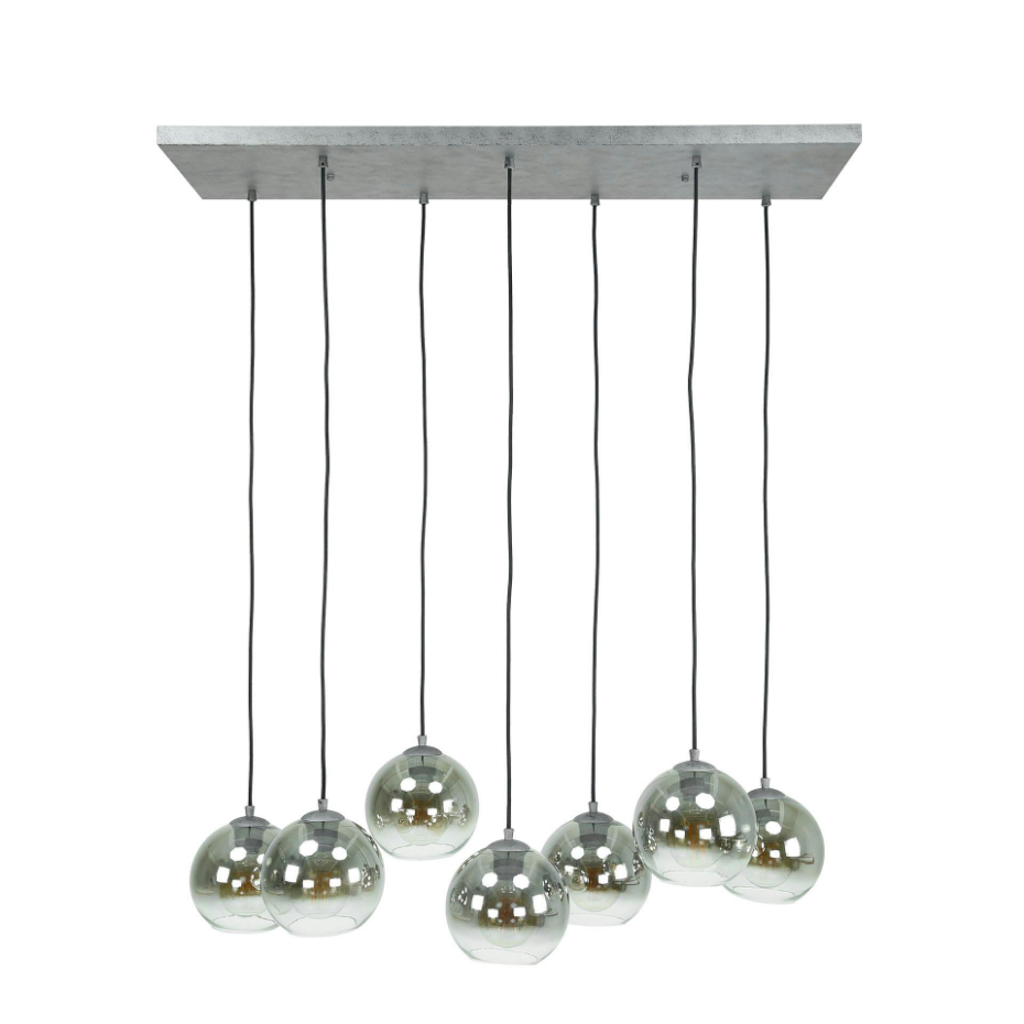 Suspension de table étagée en verre fumé 7 globes RALF