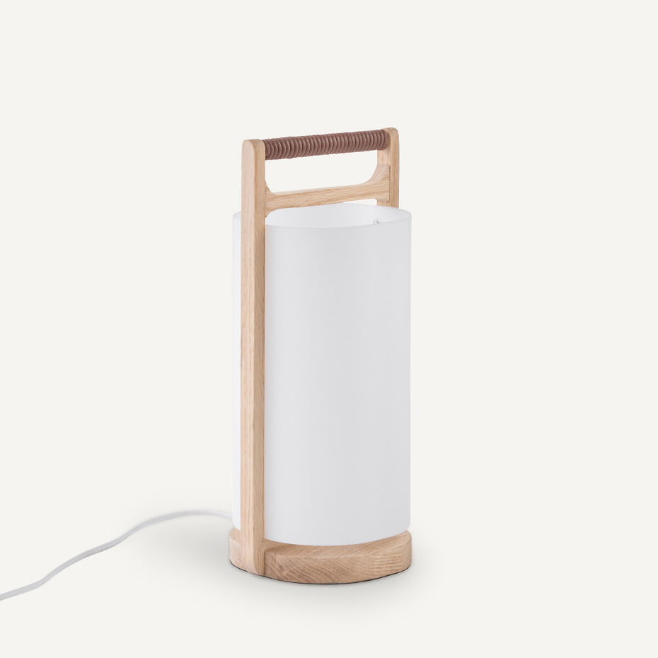 Lampe chêne massif et opaline, Fodéo