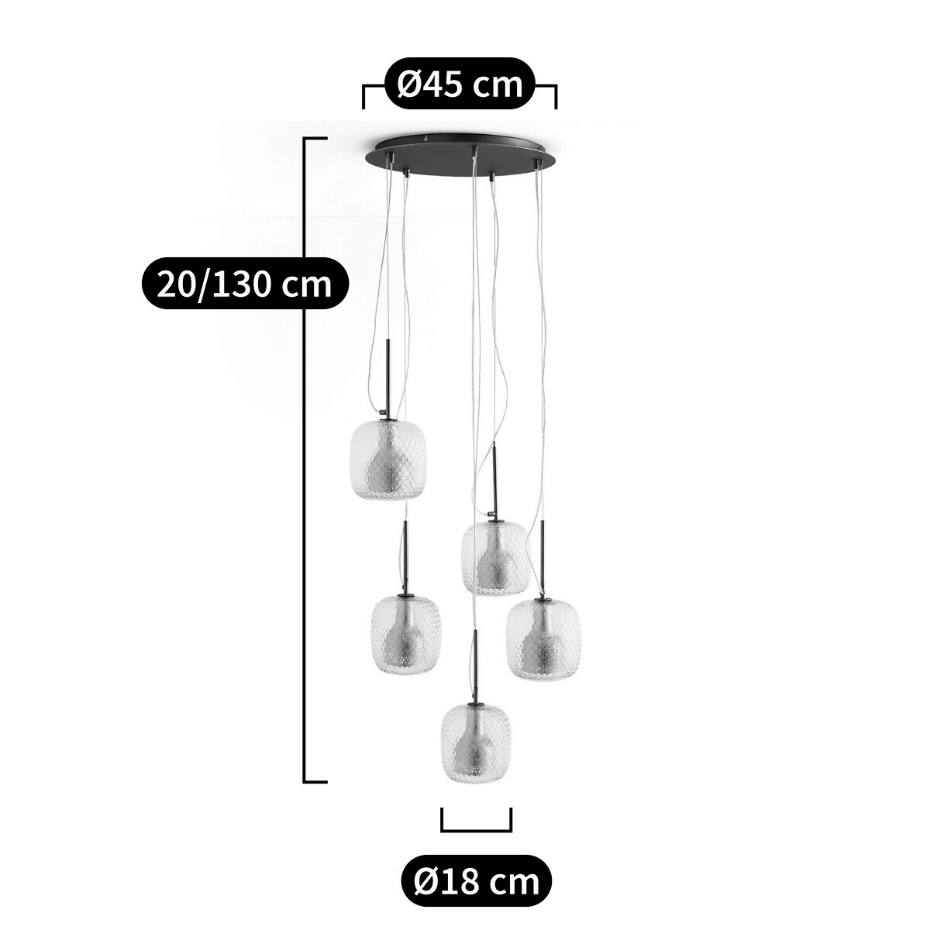 Suspension grappe 5 globes, Mistinguett