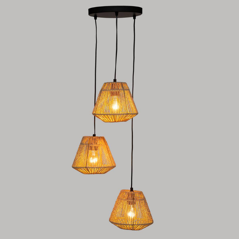 Suspension trois lumières corde tressée JILY