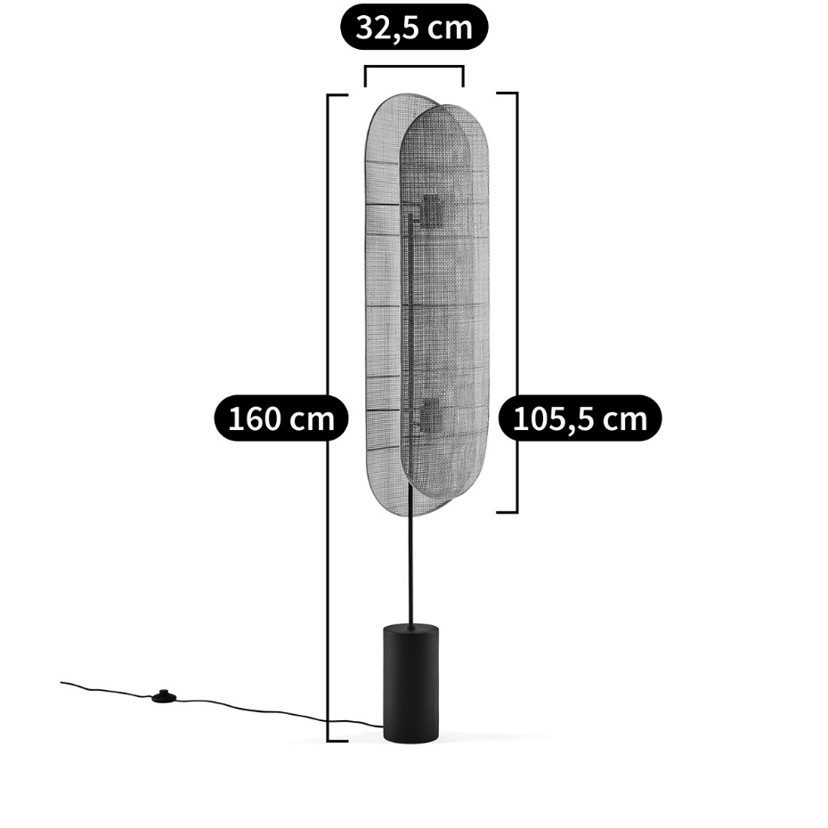 Lampadaire métal acier et cannage, Lola