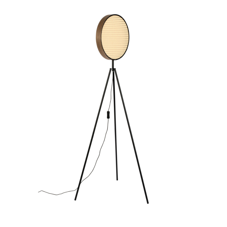Lampadaire trépied en métal et cannage- SIEN