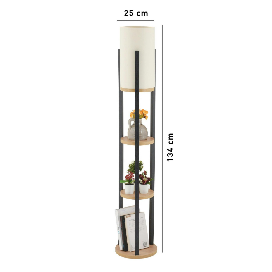 Lampadaire avec étagères en bois KILIS