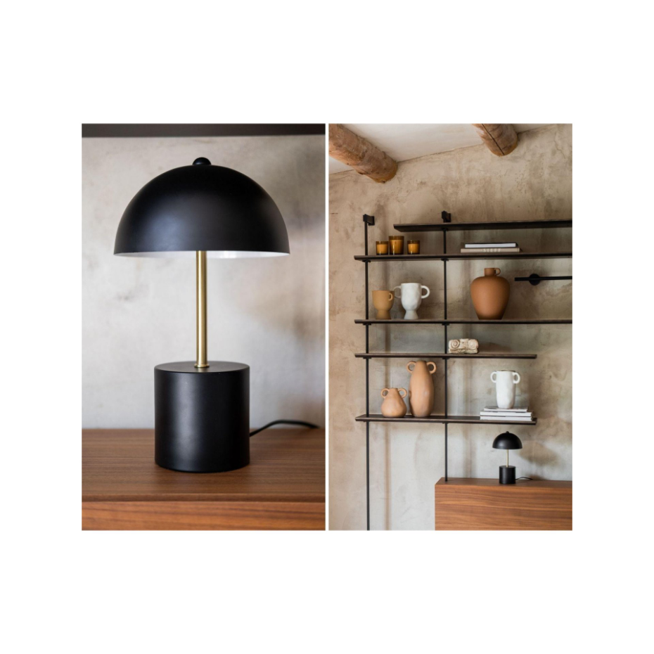 Lampe à poser champignon métal noir et doré -18x30cm