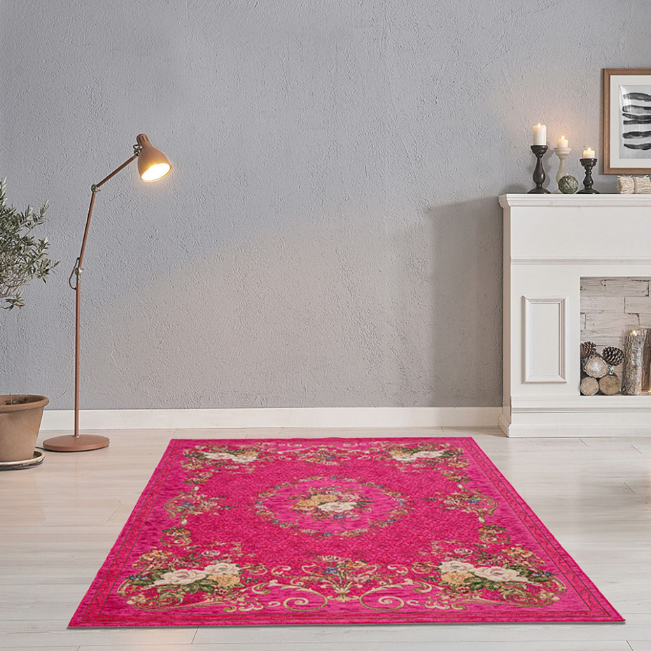 Tapis floral tissé à la machine avec bordure - Flomi