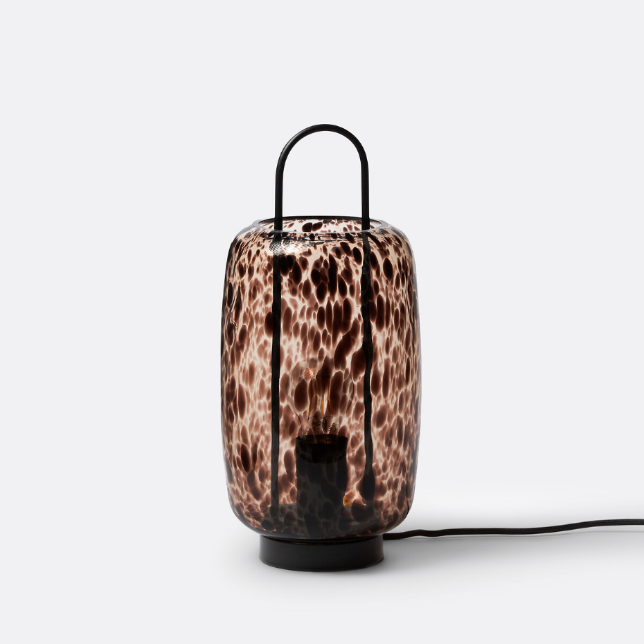 Lampe à poser métal acier et verre ambré, Toleco