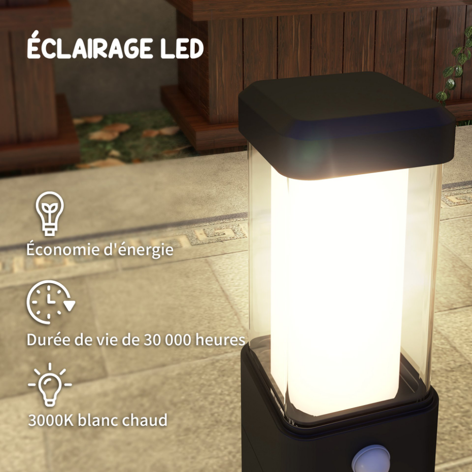 Lot de 2 lampes d'extérieur - bornes lumineuses LED - alu noir