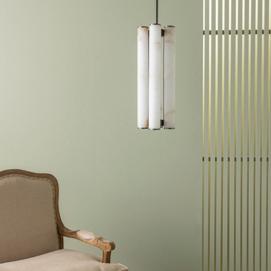 Lustre vertical en albâtre et métal H55 cm - MONTAIGNE
