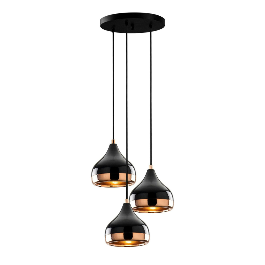 Suspension moderne noire et cuivre 3 abat-jour SILE