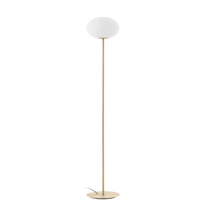 Lampadaire Press laiton mat et globe verre blanc