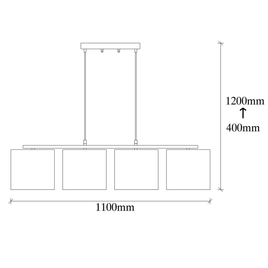 Suspension de table moderne, 4 abat-jour tons naturels ZURICH