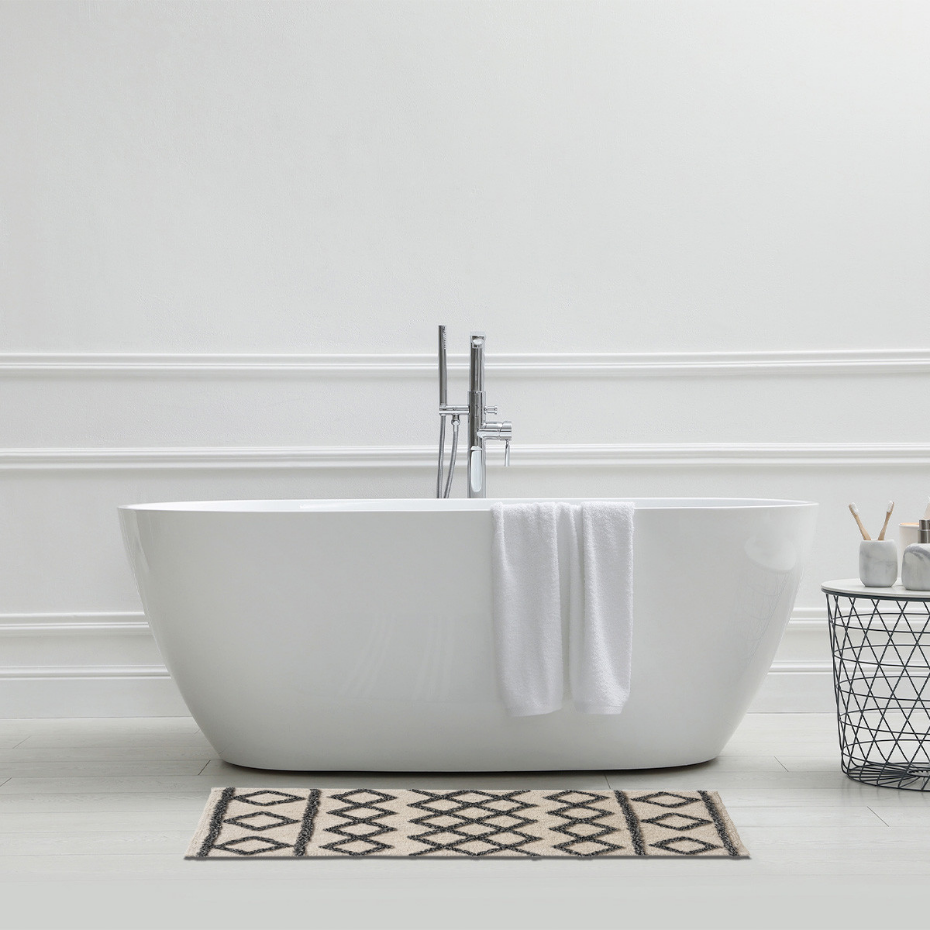 Tapis de bain déco géométrique en coton tufté IZZA