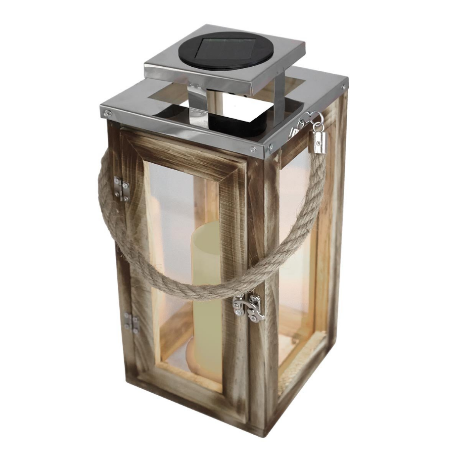 Lanterne solaire en bois OAKY H28cm