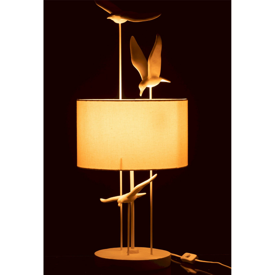 Lampe décorative en résine motif oiseaux et abat-jour rond