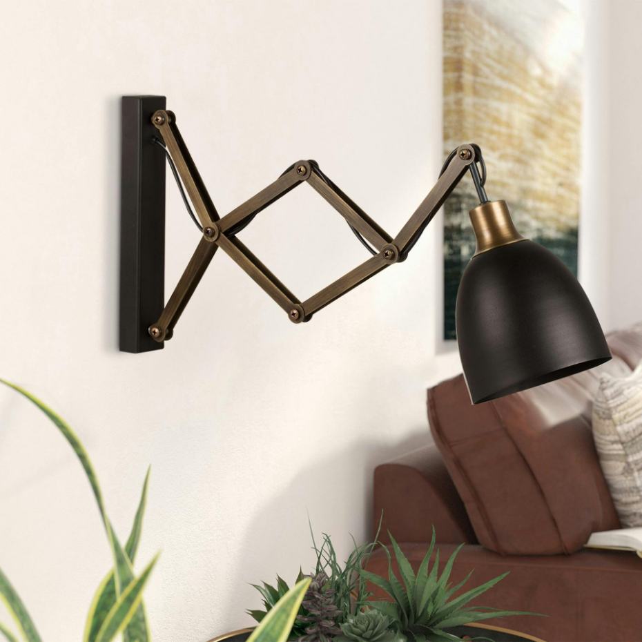 Applique murale vintage noire, accordéon métal vieilli SILE