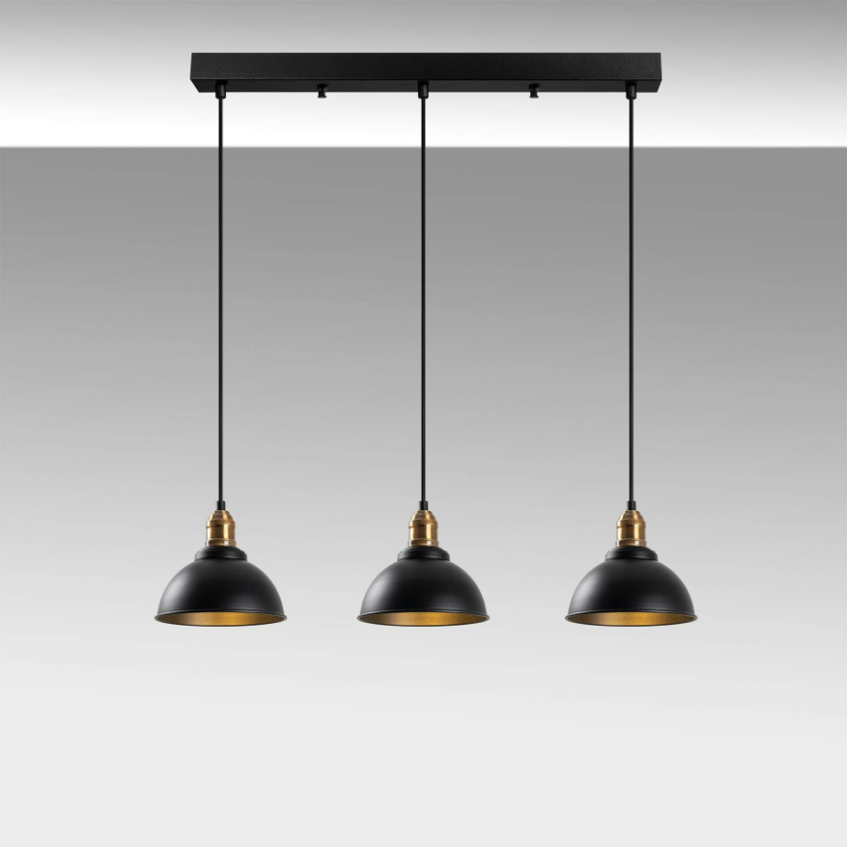 Suspension îlot cuisine – 3 lampes noir et or SILE