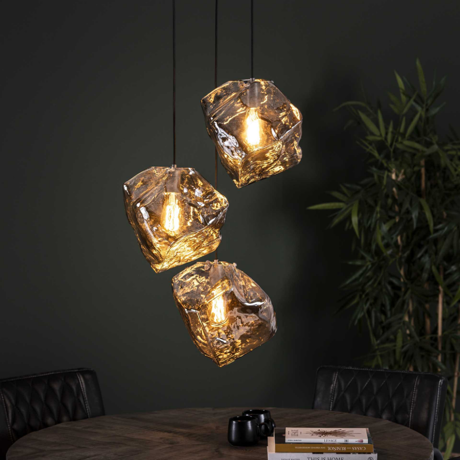Suspension contemporaine 3 lampes effet glaçon finition chromée NIAGARA