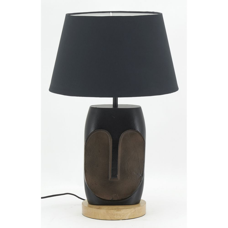 Pied de lampe Visage en aluminium noir et manguier