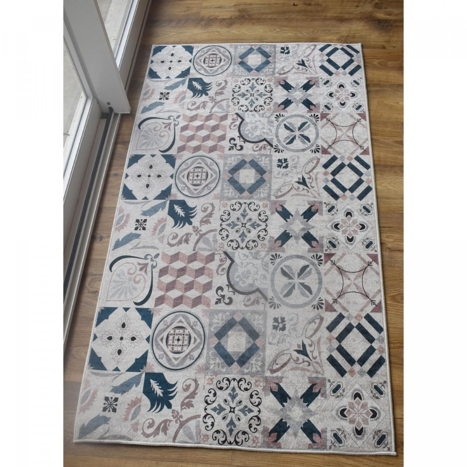 Tapis cuisine ou salle de bain motif géométrique, texture kilim, LYN11 C, design original