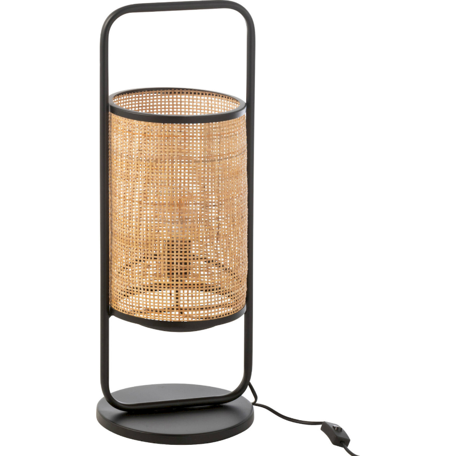 Lampe sur pied ronde en métal et rotin